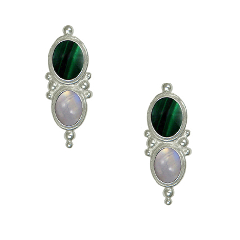 Sterling Silver Drop Dangle Earrings With Malachite